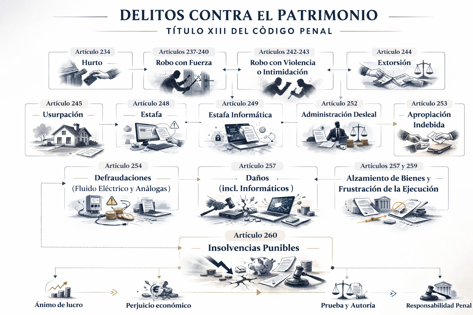 Infografía artículos y delitos contra el patrimonio del Código Penal español